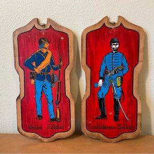 Vintage American Civil War Soldiers Wooden Plaques